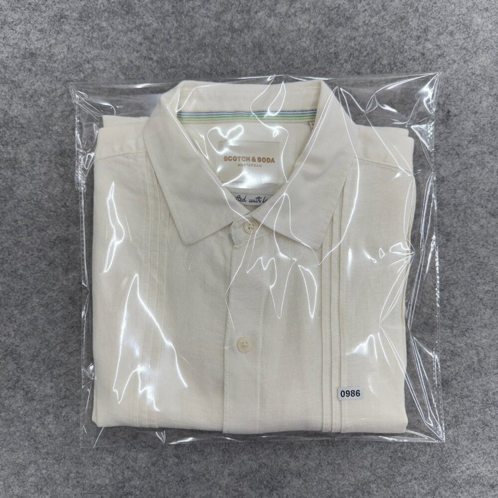 Scotch & Soda Men's Linen Blend Short Sleeve Woven Shirt Medium White, NEW - Picture 12 of 12